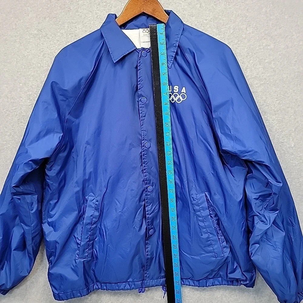 Vintage USA Olympics Team Track Blue Snap Up Jacket Windbreaker Men's M Pockets